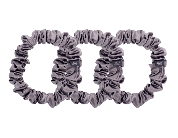 Mulberry silk grey hair scrunchie set. The r and r collective.