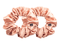 Set of mulberry silk rose gold hair scrunchies. The r and r collective.