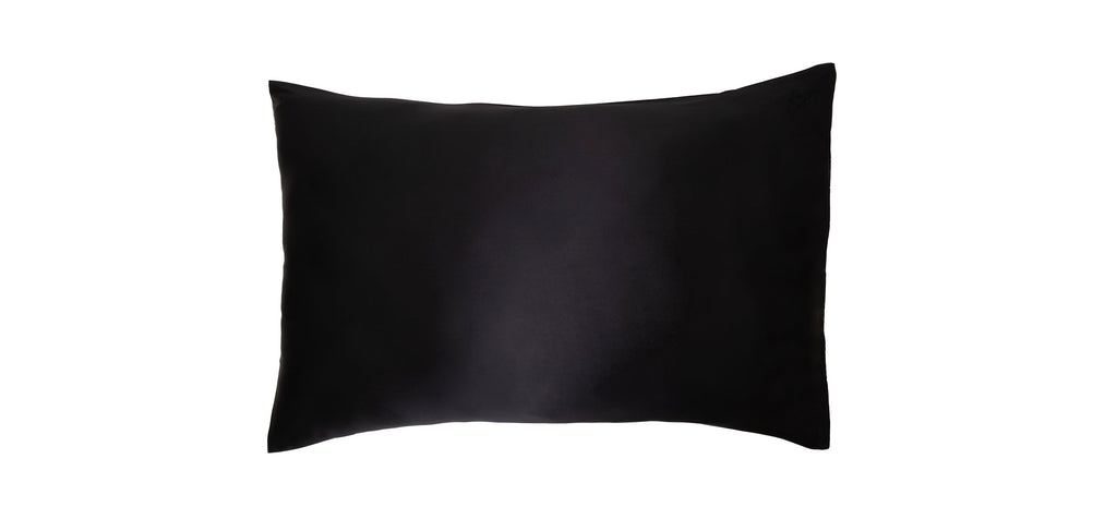 Black mulberry silk pillowcase. The r and r collective.