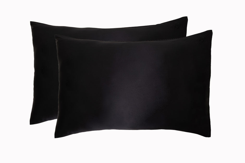 Black mulberry silk pillowcase set. The r and r collective.