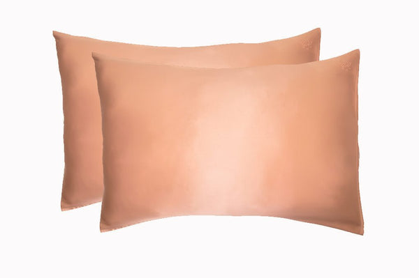 Rose gold silk pillowcase set. The r and r collective. Luxury bedding.