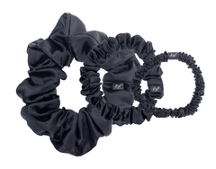 Mulberry silk black hair scrunchie set. Mixed size's, large, medium, small. The r and r collective.