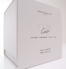 Cuir scent. Luxury candle packaging. The r and r collective.